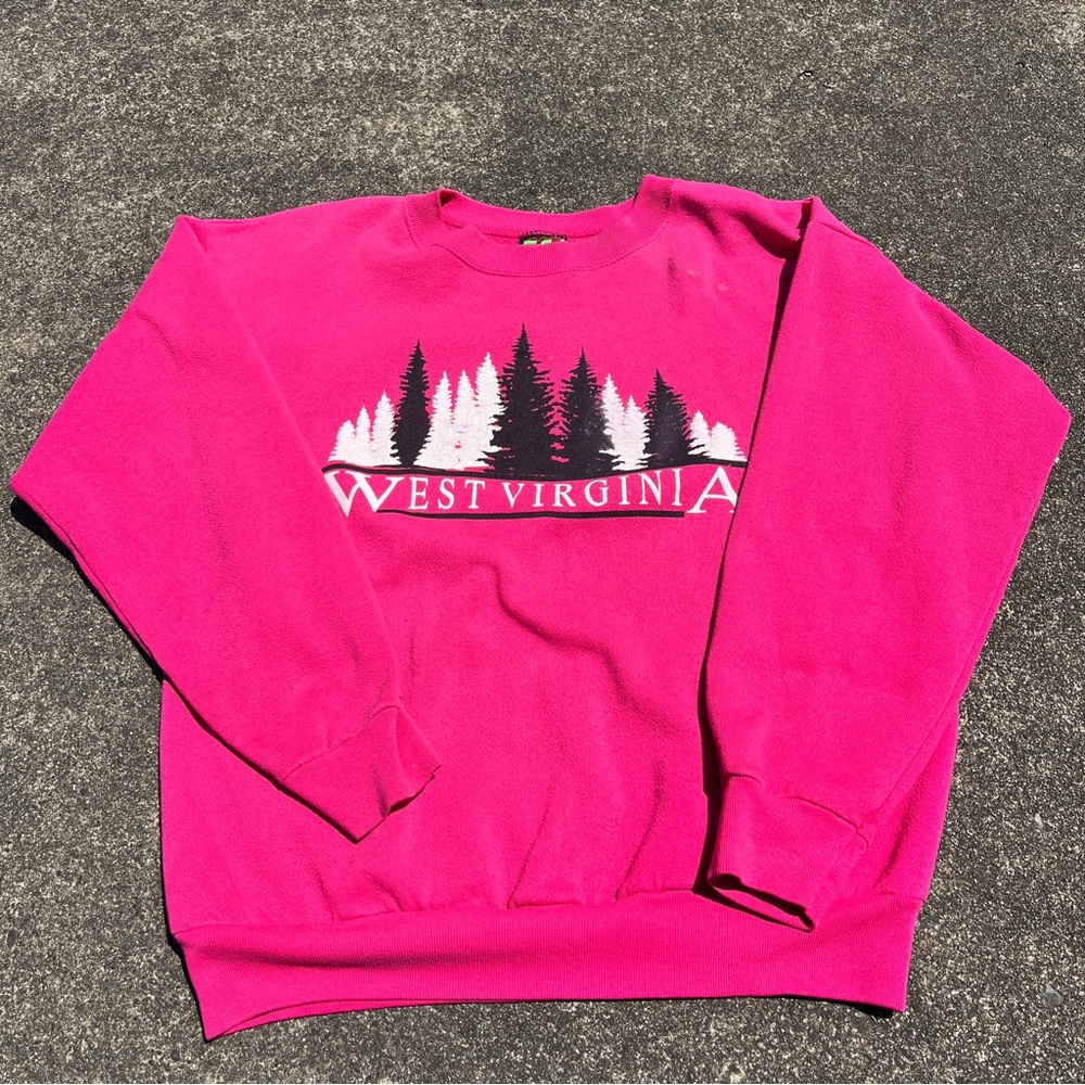 Vintage Pink West Virginia Treeline Crewneck Sweatshirt Size Large Used - Picture 1 of 5
